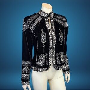 Free People Black Velvet Embroidered Beaded Blazer